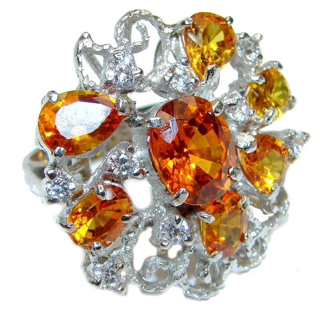 Fancy Golden  Quartz 18K Gold over .925 Sterling Silver handcrafted LARGE Ring S