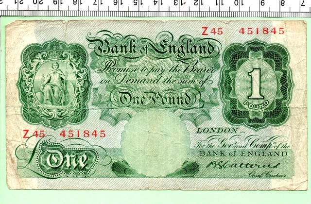1930 King George V  B.g. Catterns Last Series Fine+ Pound Banknote (Cn-559)