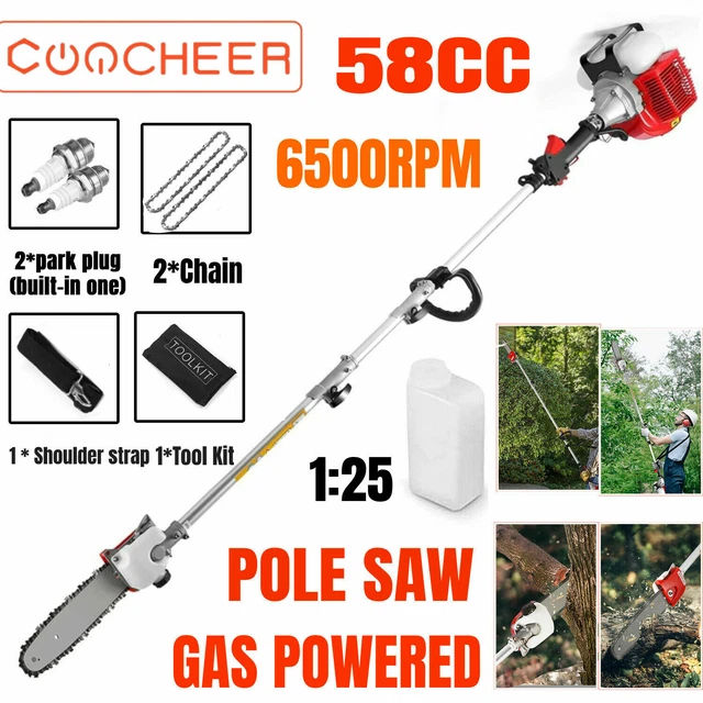 58CC GAS POWERED Pole Saw 2Stroke Chainsaw Tree Trimmer Extension