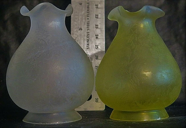 Similar Size French Antique Art Glass Tiny Miniature Oil Lamp Shades Mint Useful