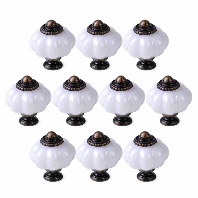 10x Retro White Pumpkin Knobs Cabinet Drawer Door Cupboard Pull Handle Furniture