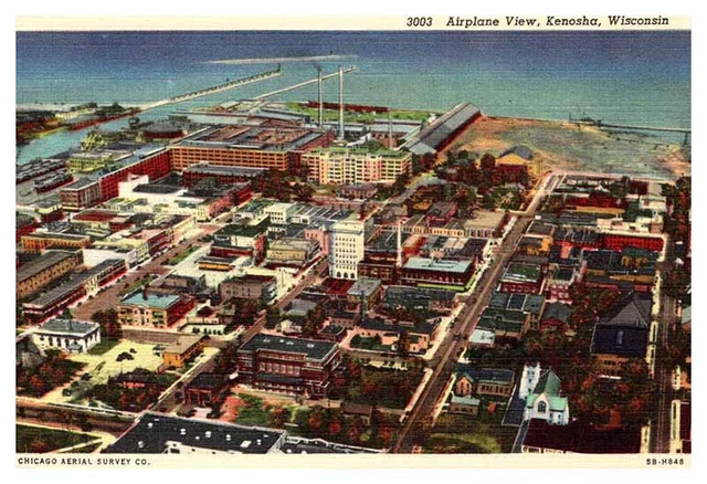 Postcard AERIAL VIEW SCENE Kenosha Wisconsin WI AS6624
