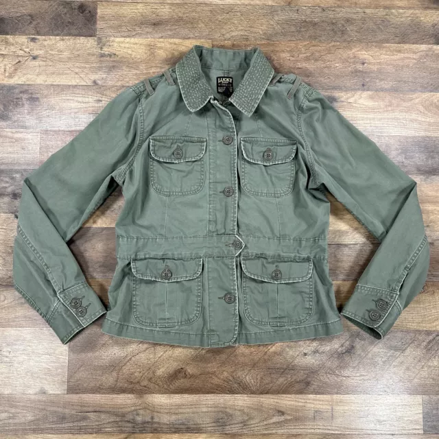 Lucky Brand Jacket Womens Large Army Green Military Coat Pockets Cotton