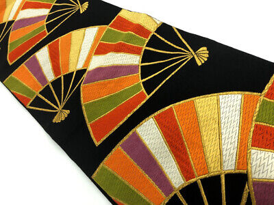 6358719: Japanese Kimono / Antique Fukuro Obi / Woven Folding Fan