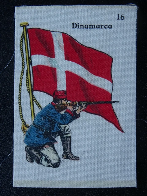 No.16 DINAMARCA Flag & Soldiers (Silk) by La Favorita (Canary Islands) 1915