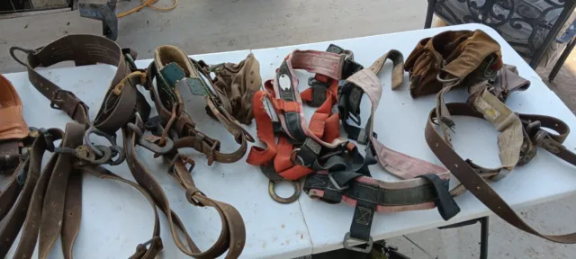 Vintage 5 Klein Tools Telecommunication Leather Climbing Belts + Harness Belt