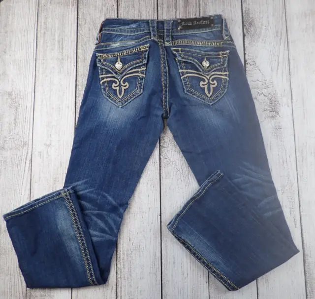 Rock Revival Gwen Jeans Womens 27 Blue Denim Boot Cut Low Rise Thick Stitch