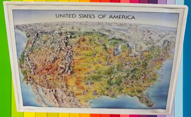 Old Picture Card Map Numbered With Vintage Frame 1992 United States Arkansas