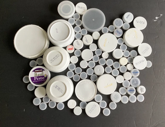 Lote de 90 tapas de botellas de plástico limpias blancas tapas artesanales proyectos