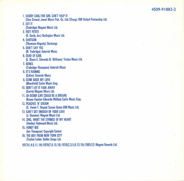 CD ROCK DARTS Daddy Cool 16 klassische Tracks CD, Comp 1993 Doo Wop