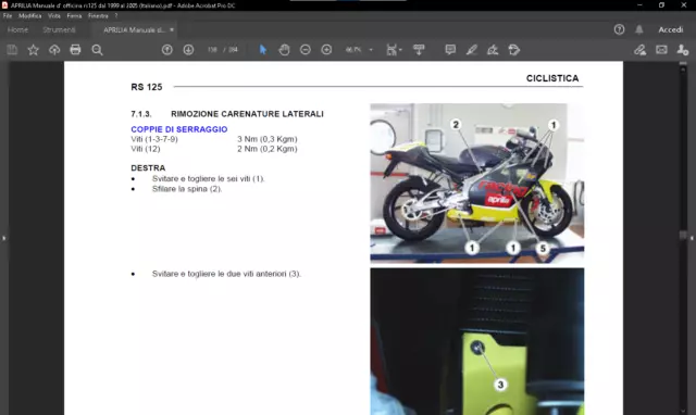 Manuale Officina  APRILIA RS 125 dal 1999 al 2002 Prima edizione Pagine ITA PDF