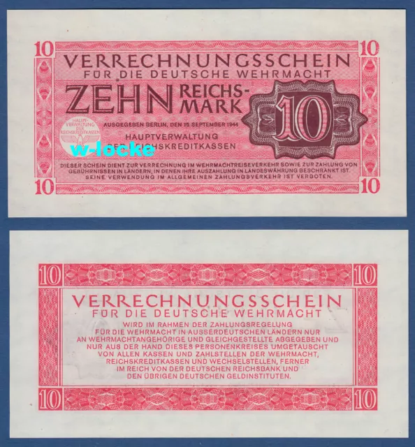 WEHRMACHT 10 Reichsmark 15.9.1944 KASSENFRISCH / UNC Ro.513