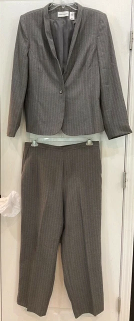 Alfred Dunner Womens Pant Suit Size 14 Jacket and 16 Pants Gray Pinstripes 143