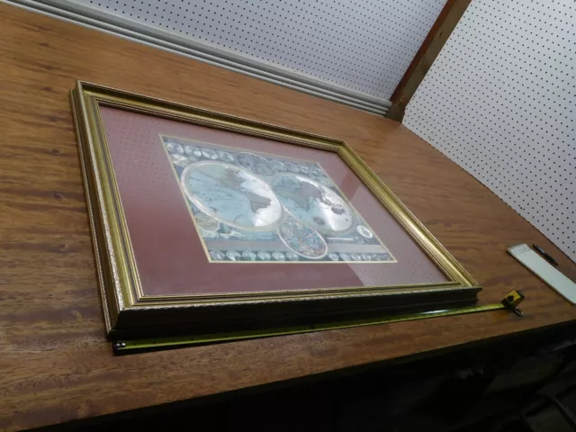 Framed World/Globe Age of Exploration 15th Century Map Reproduction on Burgundy