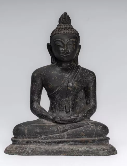 Ancien Sri Lanka Style Bronze Assis Méditation Statue de Bouddha - 23cm9 "