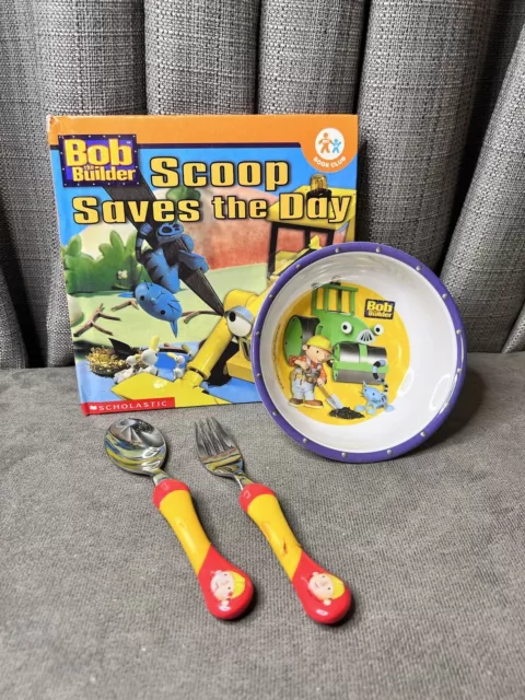 Bob the Builder Kids Melamine Dish Bowl Spoon Fork Zak Designs Book Lot Bundle