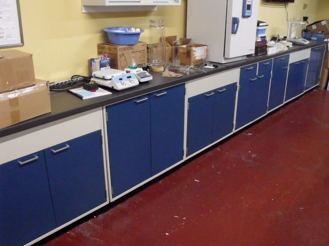 50' of FISHER HAMILTON METAL LABORATORY BASE CABINETS LAB CASEWORK COUNTERS