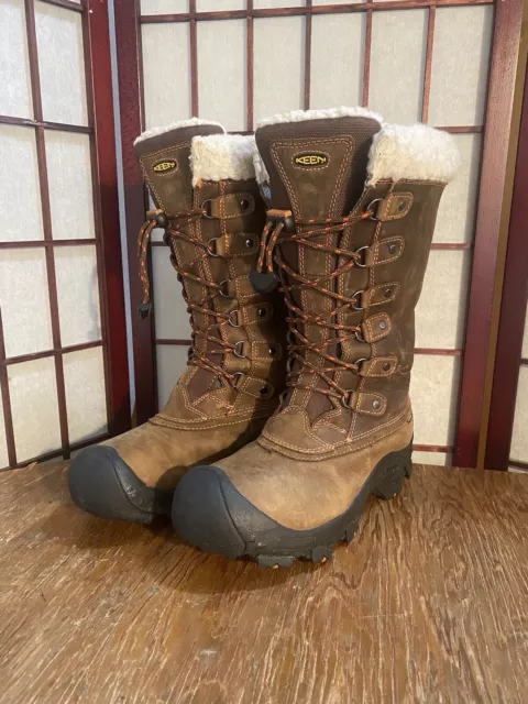 KEEN DRY ALASKA Tall Winter Snow Boot Waterproof Leather Warm Shearling 9 9.5 10