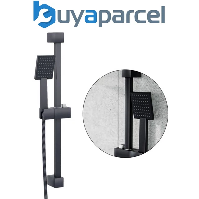 Shower Riser Kit Black MATT BLACK SHOWER Riser Rail Kit Square Adjustable + 3 Mode Shower Head ...