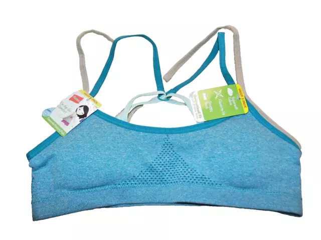 HANES Girls Bras 2 Pack Moisture Wicking Everyday Comfort Beige/Turquoise Size M