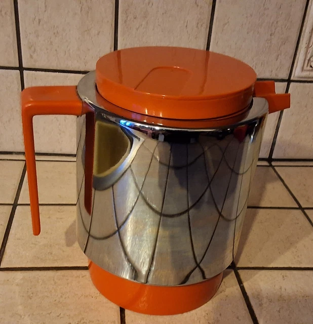 Cruche Isotherme Thermos Vintage Orange - Plastique, Années 70 - Pichets Rétro Pour Boissons Chaudes/froides