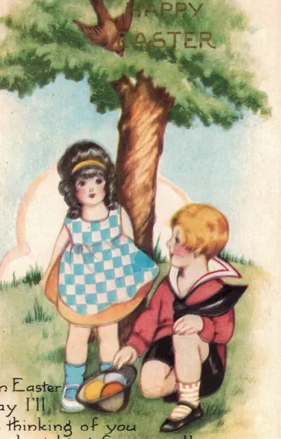 C1910 Whitney Easter Poem Cute Girl Friend Egg Bird Tree Emboss Antique Postcard