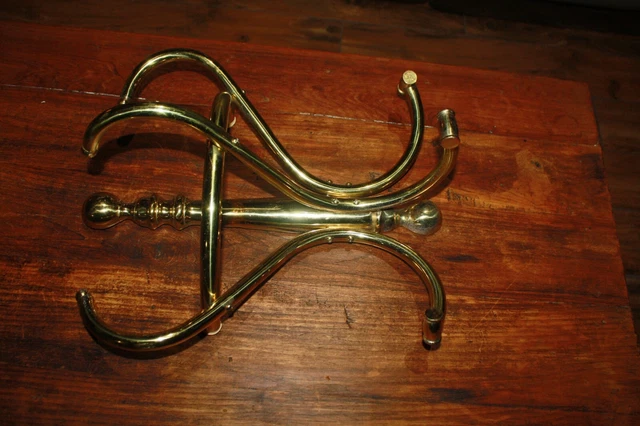 Antique Vintage Brass Hat Rack Barbershop Wall Mounted 4 Hooks Coat Hanger Used 4