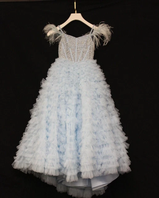SHERRI HILL LITTLES K55495 GIRLS LIGHT BLUE PAGEANT PARTY BALL GOWN DRESS sz 4