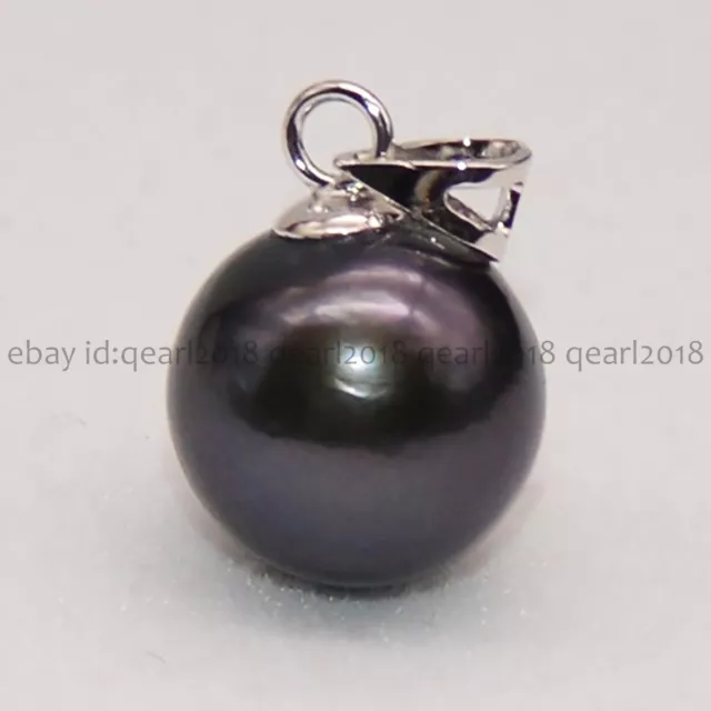 Gorgeous AAA Genuine Natural Round Black Tahitian Pearl Pendant 14K Gold 10-13mm