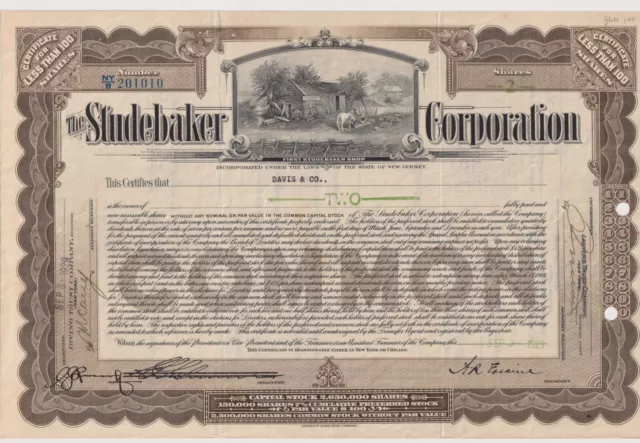 1929 Studebaker Corporation Stock Certificate