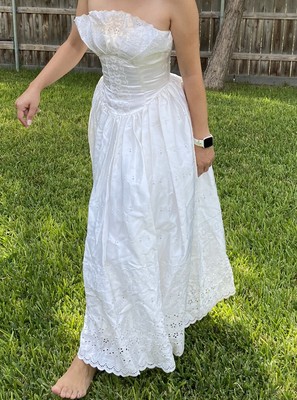 Jessica McClintock Ivory Satin Lace Eyelet Vintage Bridal Party Tea Dress
