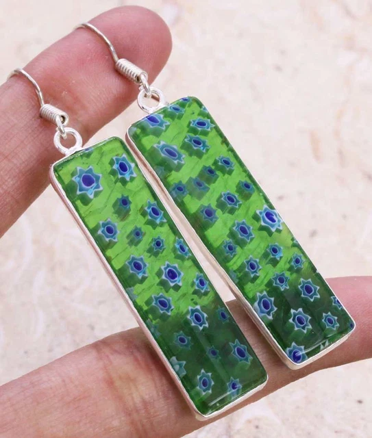 Dichroic Glass 925 Silver Plated Handmade Earrings of 2" Ethnic Gift