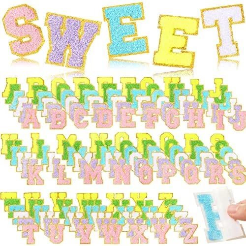 156 Pcs Chenille Letter Patches Iron on Glitter Self Adhesive Letters Chenille