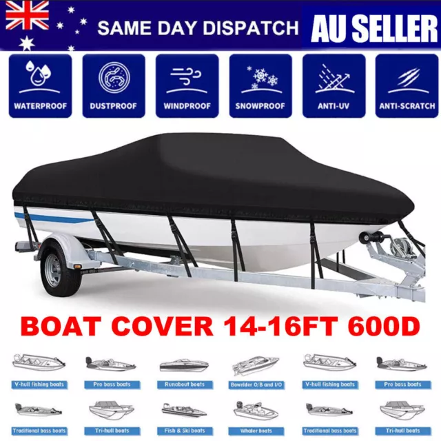 14-16 FT Boat Cover Trailerable Weatherproof 600D Jumbo Marine Grade Heavy Etuke