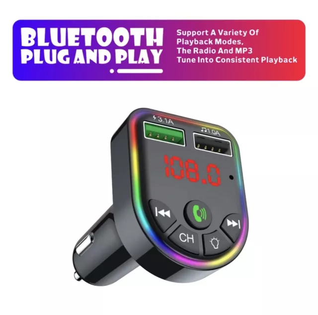 Transmetteur FM Sans Fil Bluetooth 5.0 MP3 Kit voiture USB 3.1A Car Mains Libre