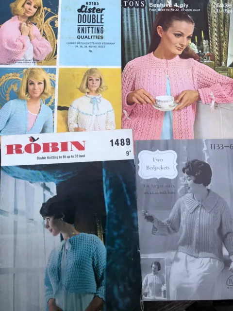 4 Vintage Patterns for Ladies Bedjackets & Bedwrap Knit & Crochet P & B, Patons