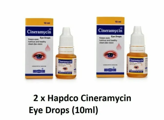 2 gotas para los ojos de cineramicina homeopática Hapdco (10 ml) alivio de los ojos secos,