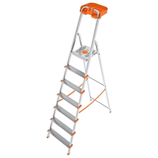 Scala ATTICA 7 Gradini In Alluminio Antiscivolo Vaschetta Portautensili EN131