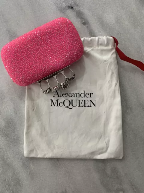 Alexander McQueen fluo pink bag clutch SKULL FOUR-RING PLEXI CLUTCH