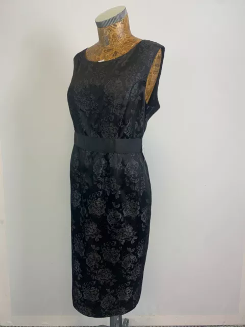 GINA BACCONI DRESS 16 BLACK Floral grey Jacquard satin Pencil Midi NEW RRP £180 3