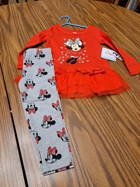 DISNEY'S MINNIE MOUSE Outfit Size 24 Months 2 Piece Red Top and Leggings NWT