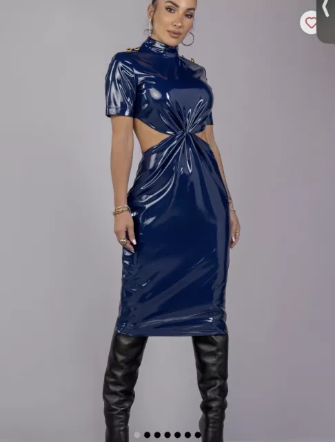 By Egreis Blue Patent fold leather dress Size Medium