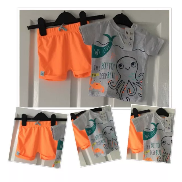 Nutmeg new tags baby boys summer octopus top brights shorts set 3-6 months