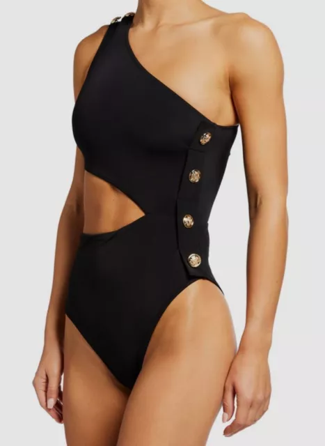 $351 OYE Womens Black Rhea 1-Shoulder Asymmetric Cutout 1-Piece Swimsuit Size XS