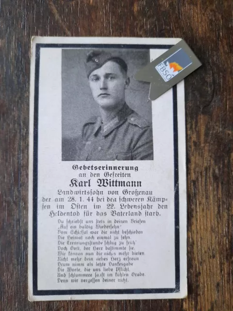 Sterbebild 2.WK. Gefreiter  gef. 1944.