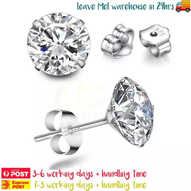 1 Pair Sterling Silver Stud Earrings Zirconia Stone Studs Piercing Jewellery