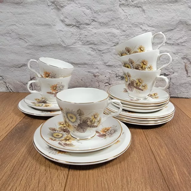x6 Crown Trent English Bone China Staffordshire Floral Tea Cup and Saucer Set