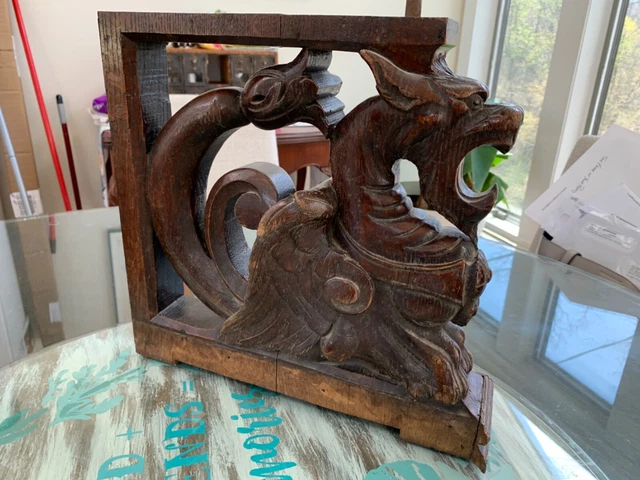 Antique Carved Oak Griffin, Architectural Salvage Corbel/Pediment 2