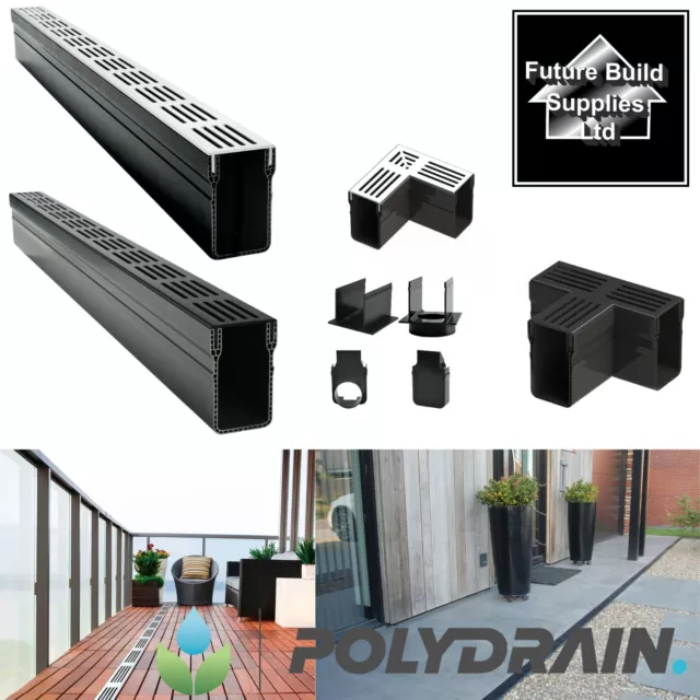 PVC Threshold Drainage Channel with Aluminium Grating (1m) Outdoor Garden Drain