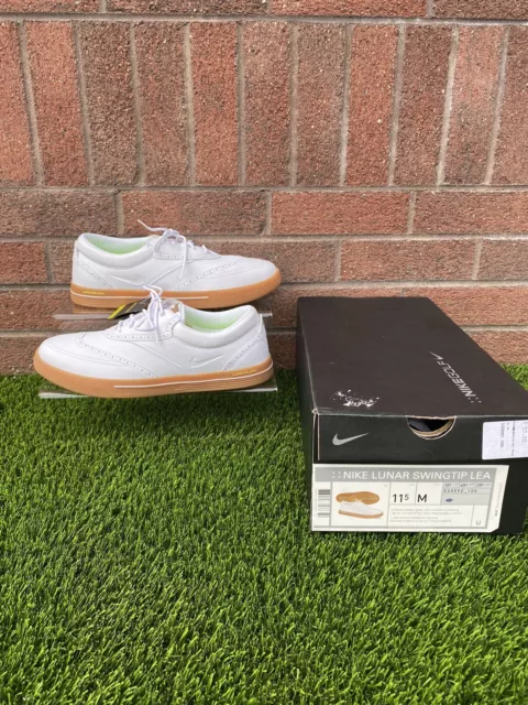 Nike Lunarlon Wingtip Golf Shoes Mens White Leather Spikeless - U.K. 10.5